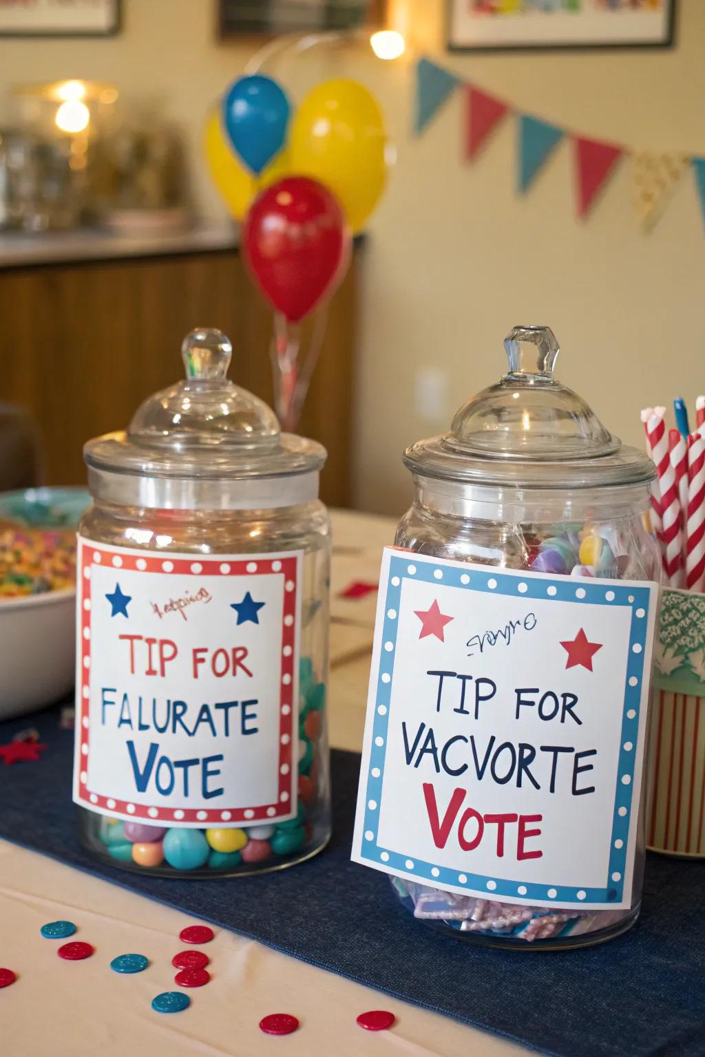 An engaging tip container poll generating excitement at a nearby cafe