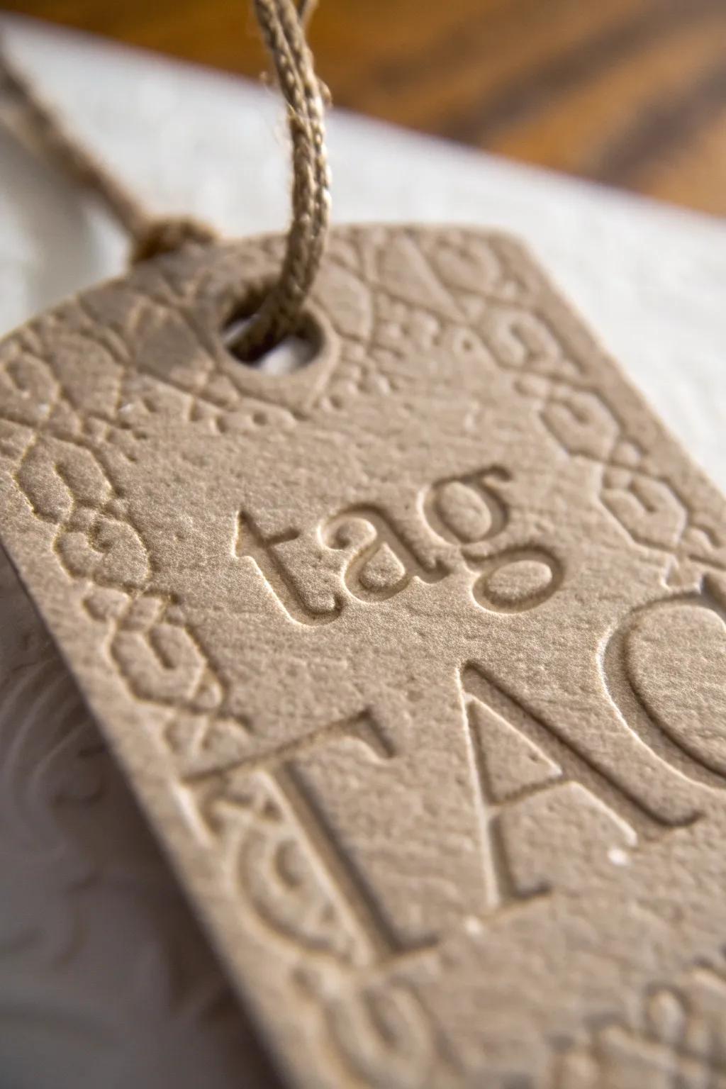 A textured tag with raised details that invites you to touch and experience.