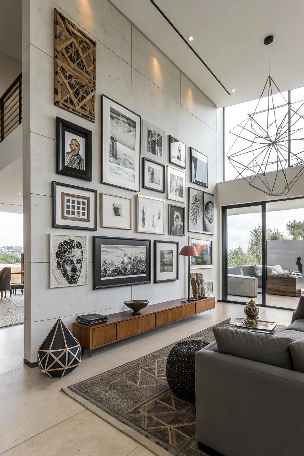 Asymmetrical layouts present a lively spin on the traditional display of pictures.