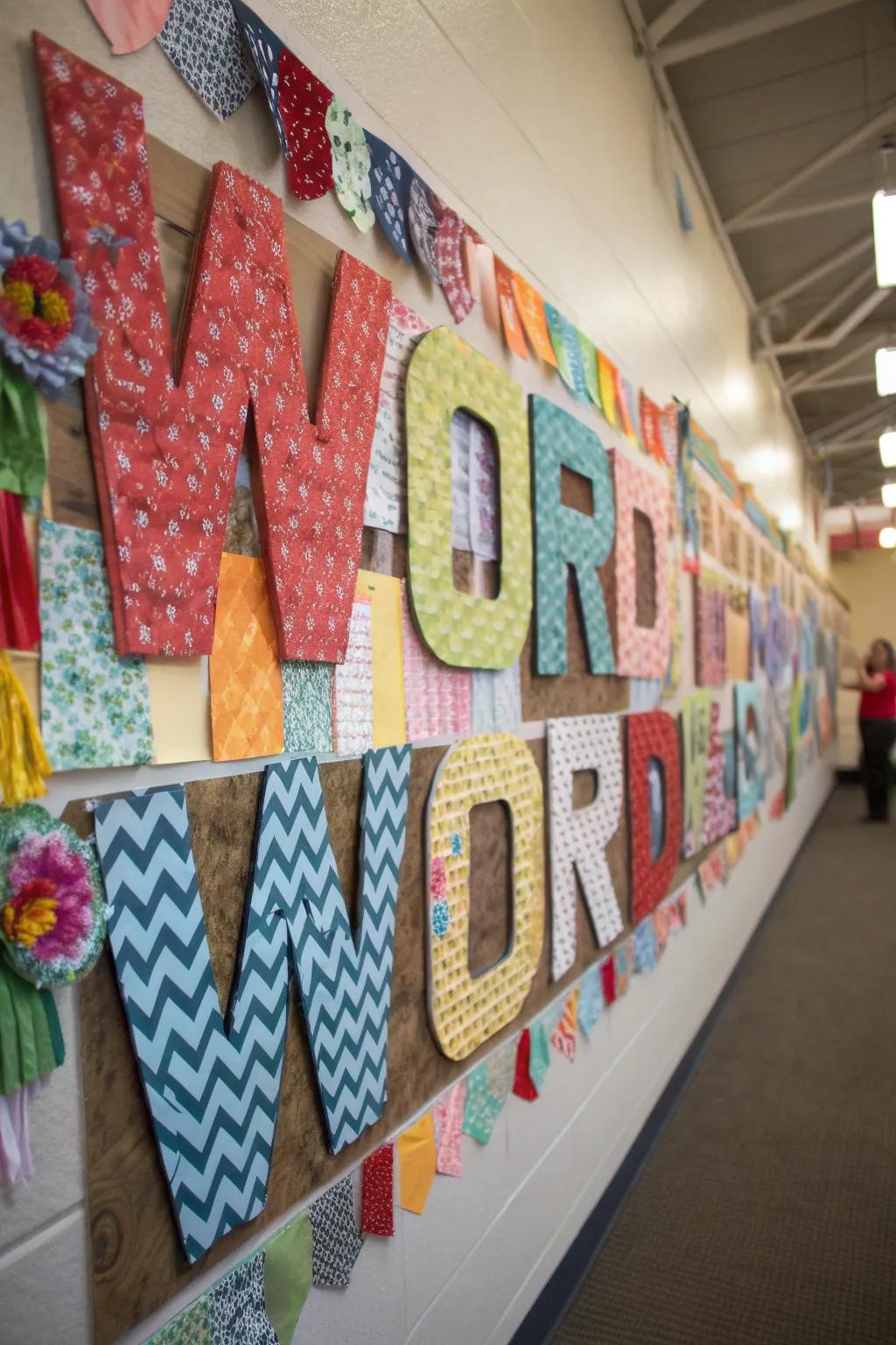 A dynamic and textured vocabulary vista incorporating textile and stationery components