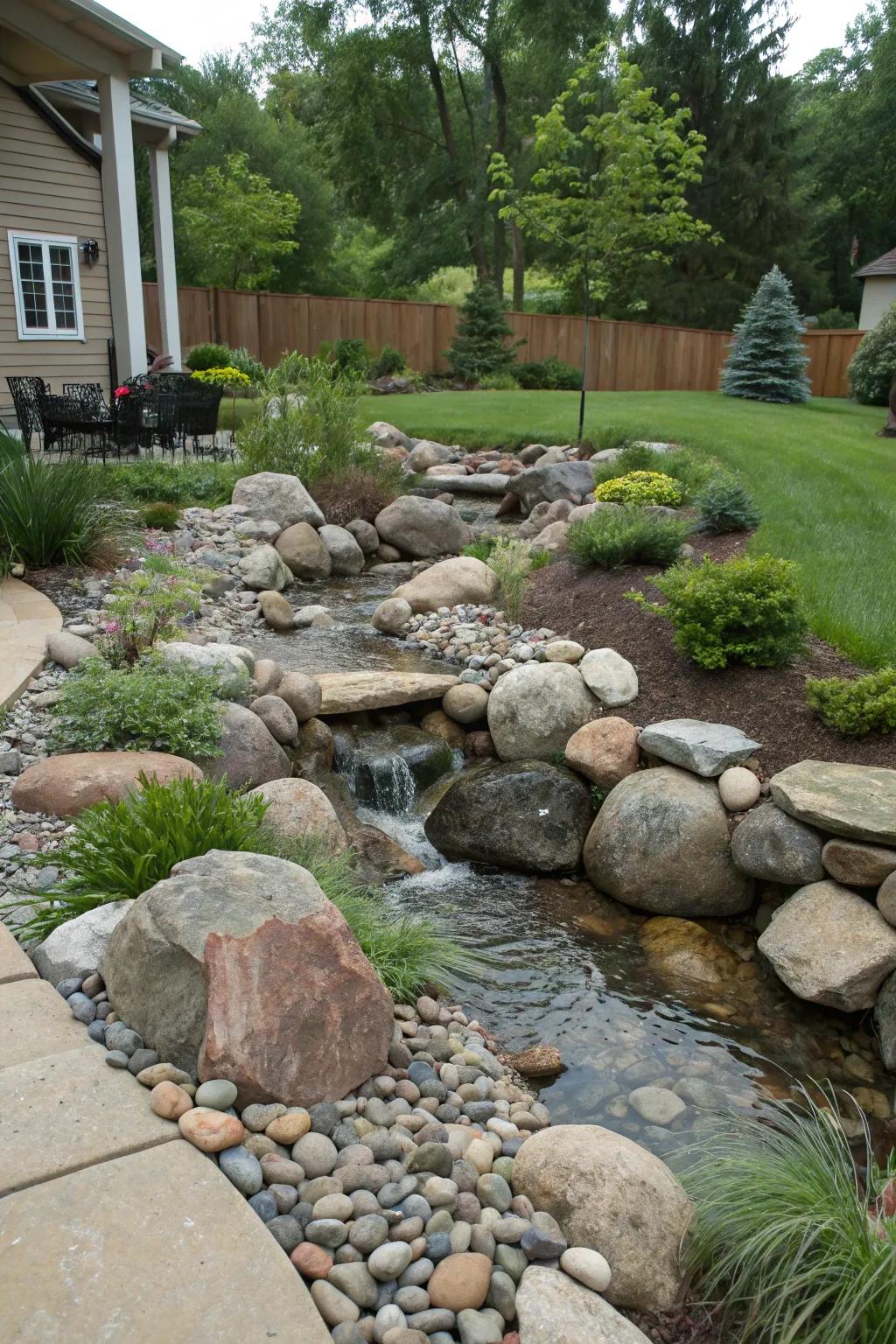 Rocks and boulders impart texture and definition to your creekside scene.