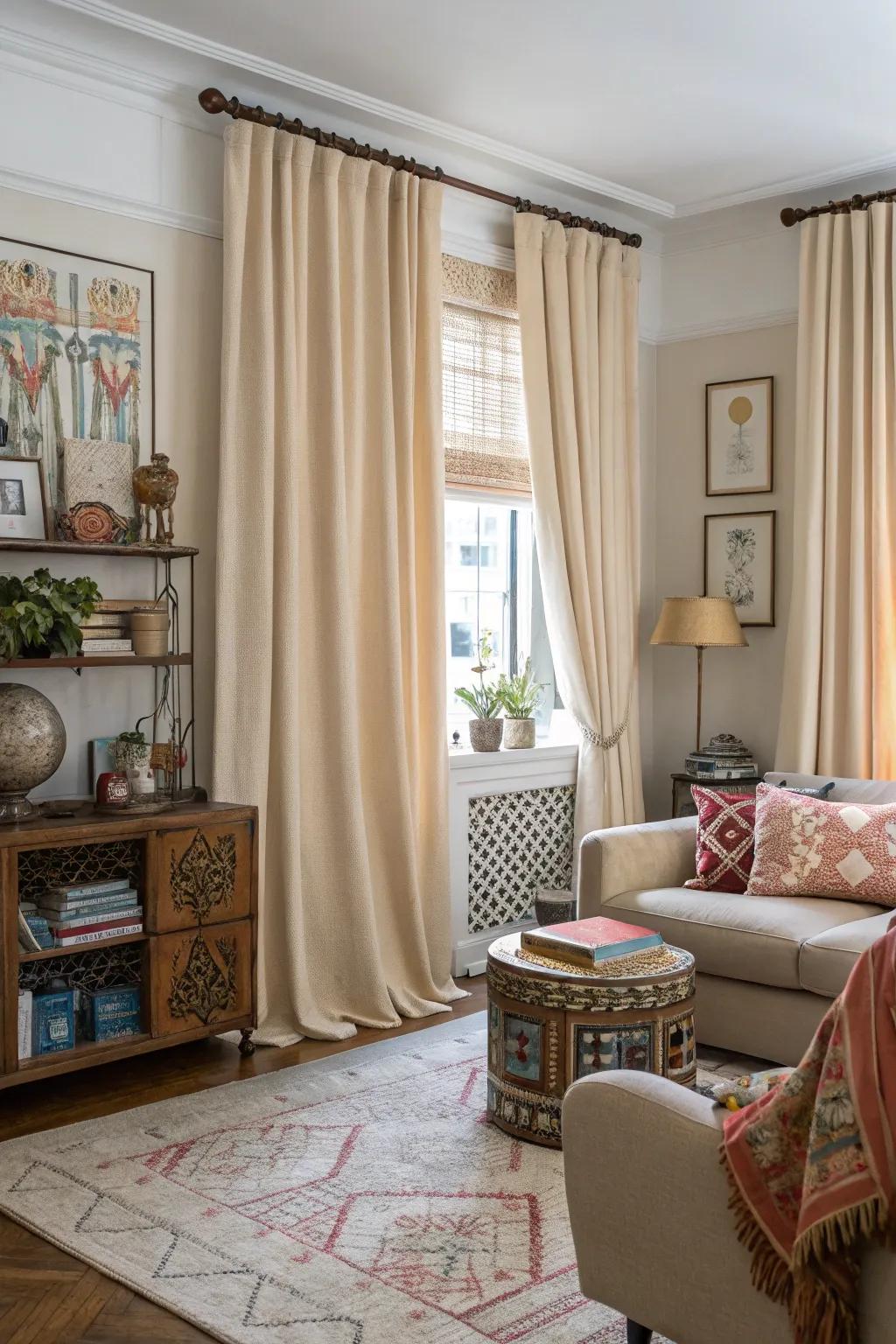 Subdued window dressings synchronize effortlessly with various interior motifs.