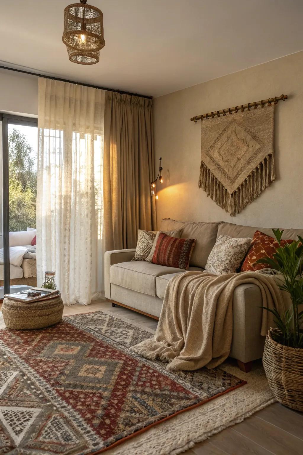 Living space showcasing layered textures for enhanced depth.