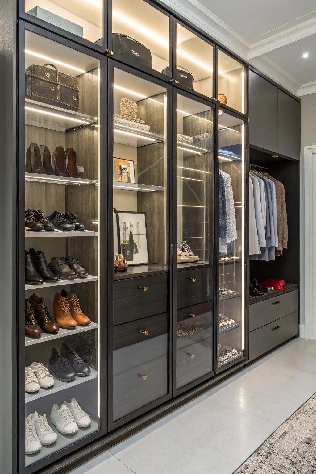 Transform your closet into a high-end boutique using glass-panel enclosures.