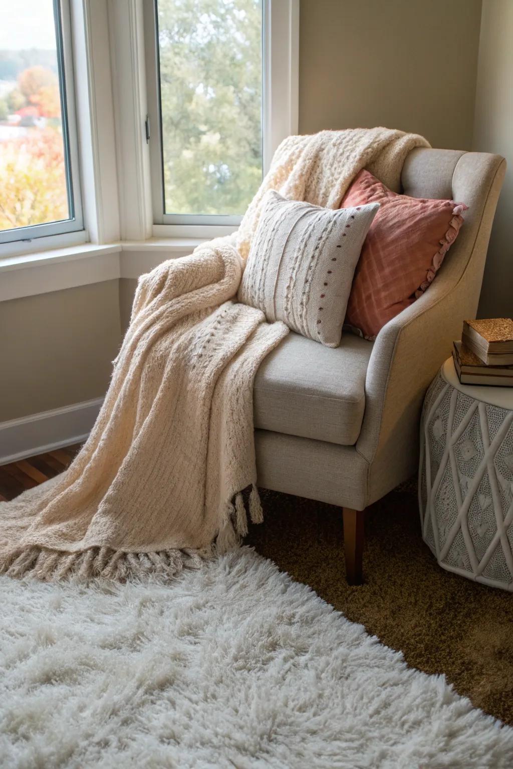 A comfortable corner featuring engaging textures.