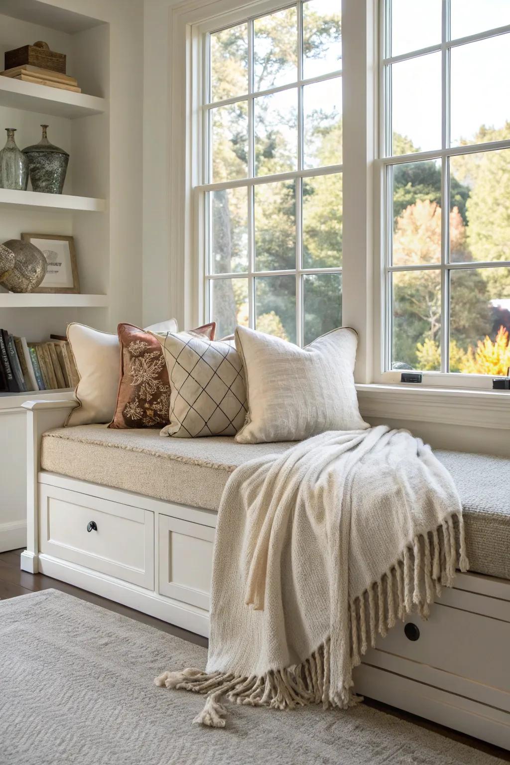 With a daybed positioned in a window alcove, you can create a tranquil getaway.