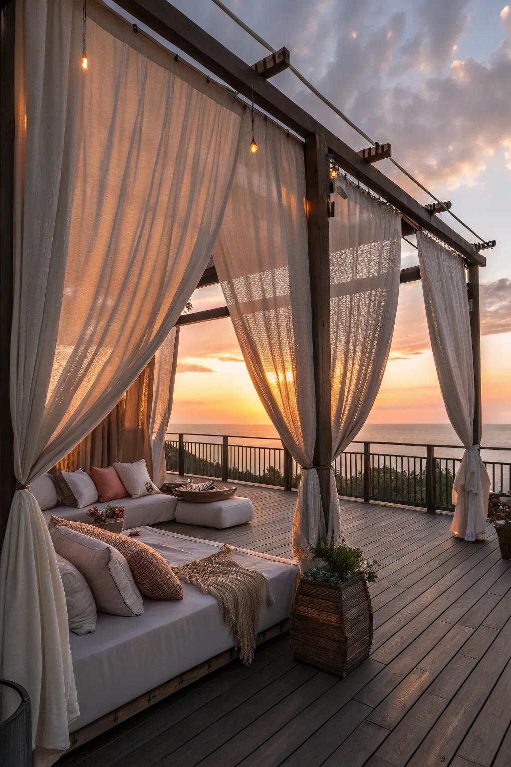 Outdoor curtains convert your deck into a secluded getaway.