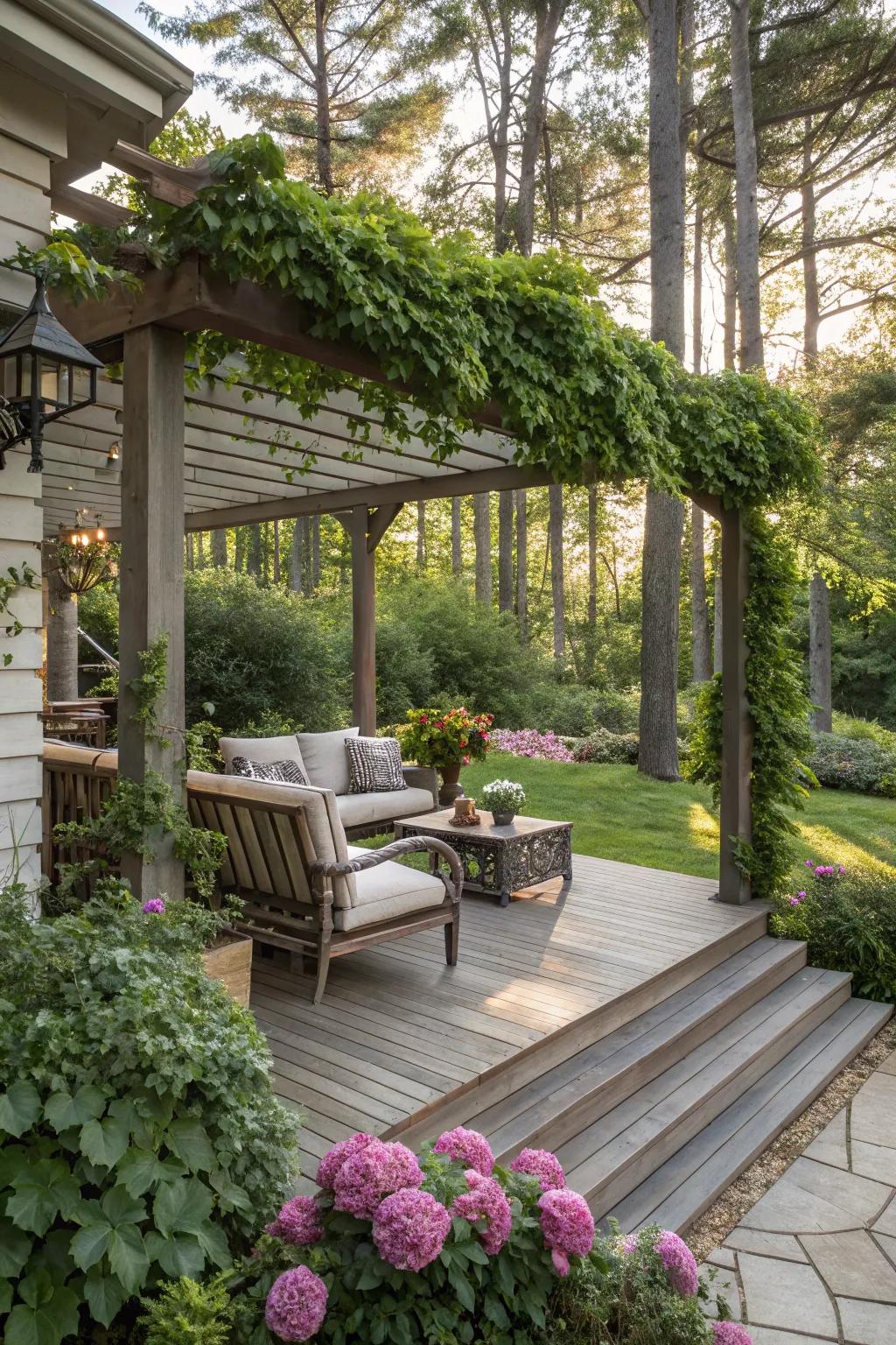 A pergola enhances any deck extension with both character and utility.