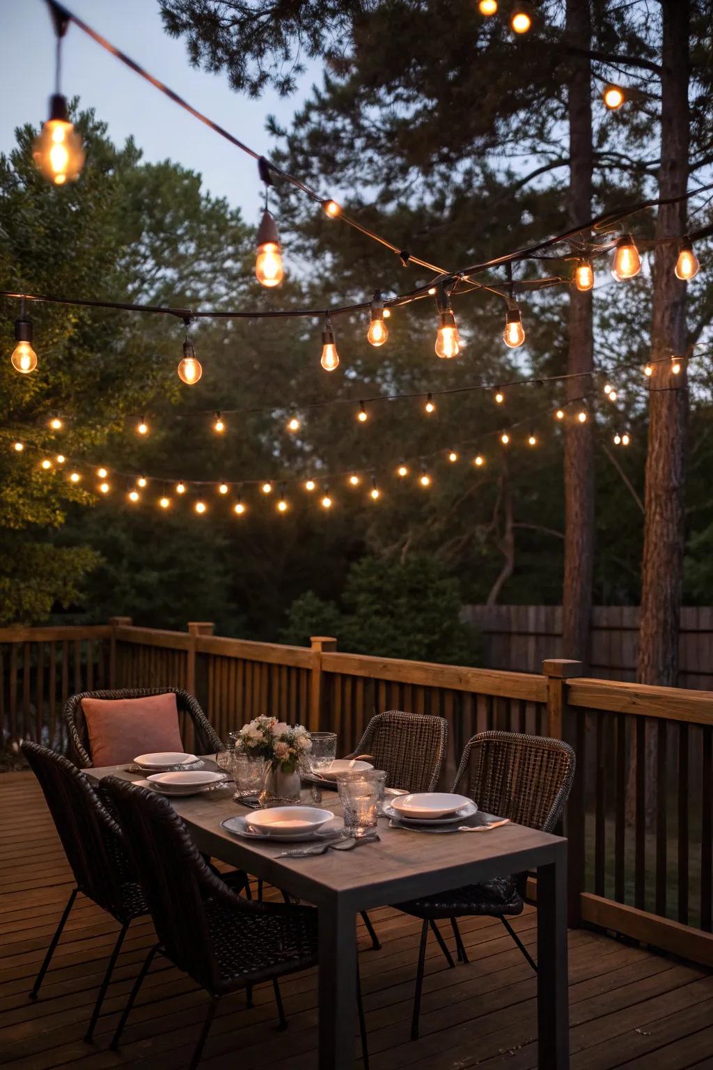Festoon lighting introduces a magical element to any deck party.