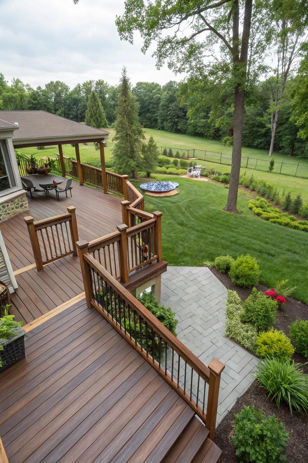 Tiered steps that make a big, warm deck entrance