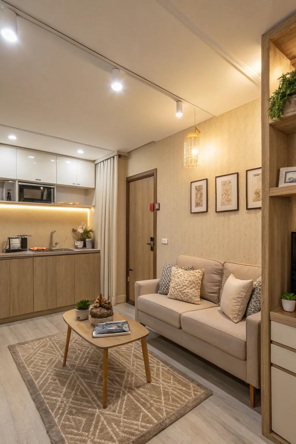 Neutral shades bring a sense of calm and openness to tight spaces.