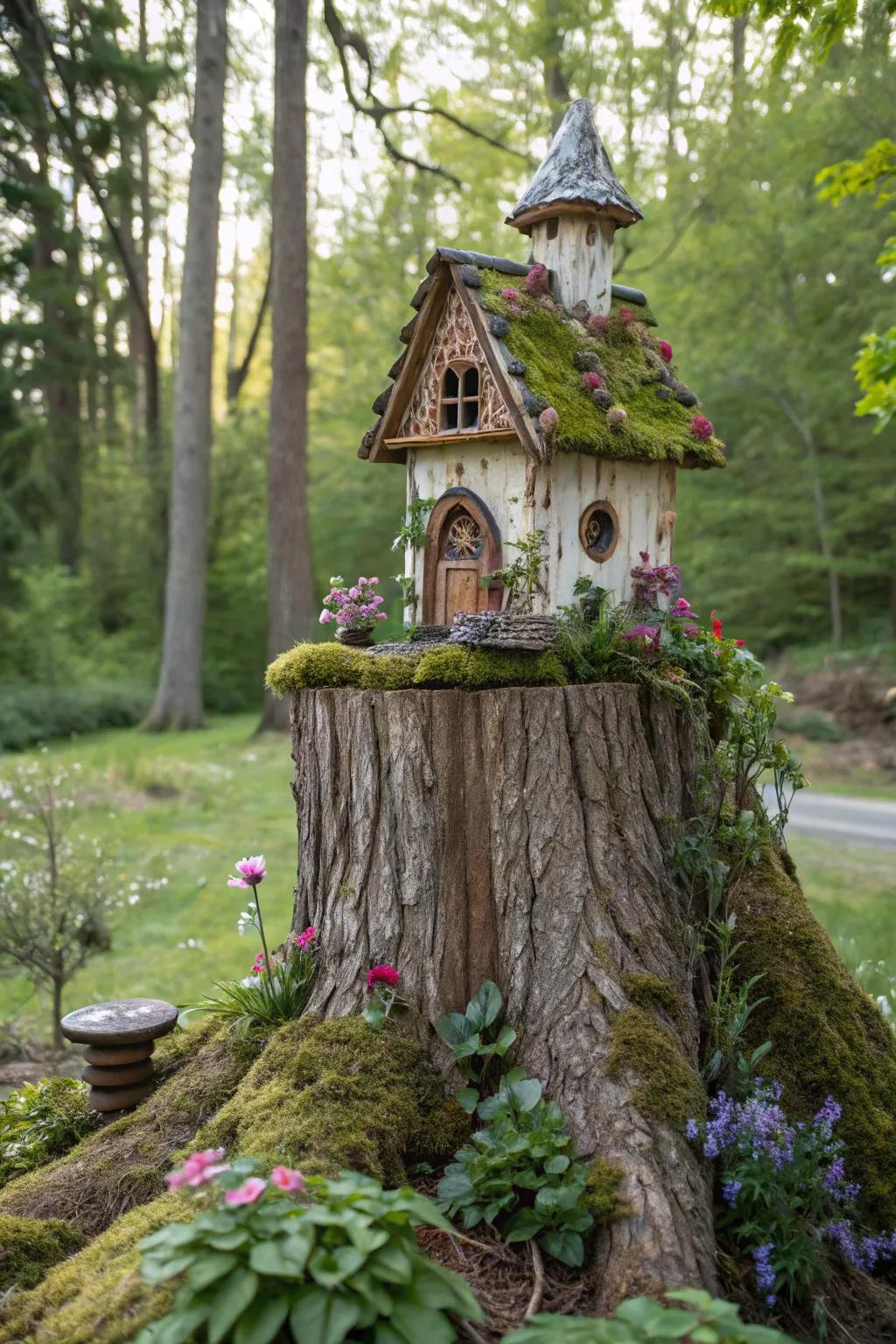 Bring magic to your garden with a fairy house on a tree stump.