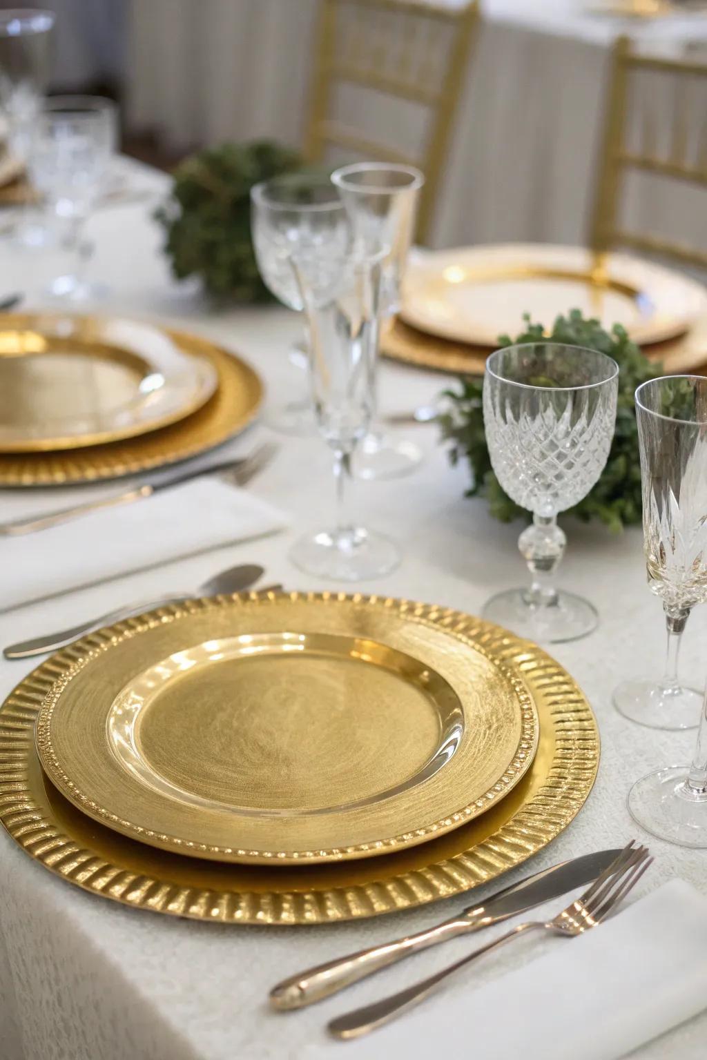 Golden table protectors introduce a lavish element to an elegant table design.