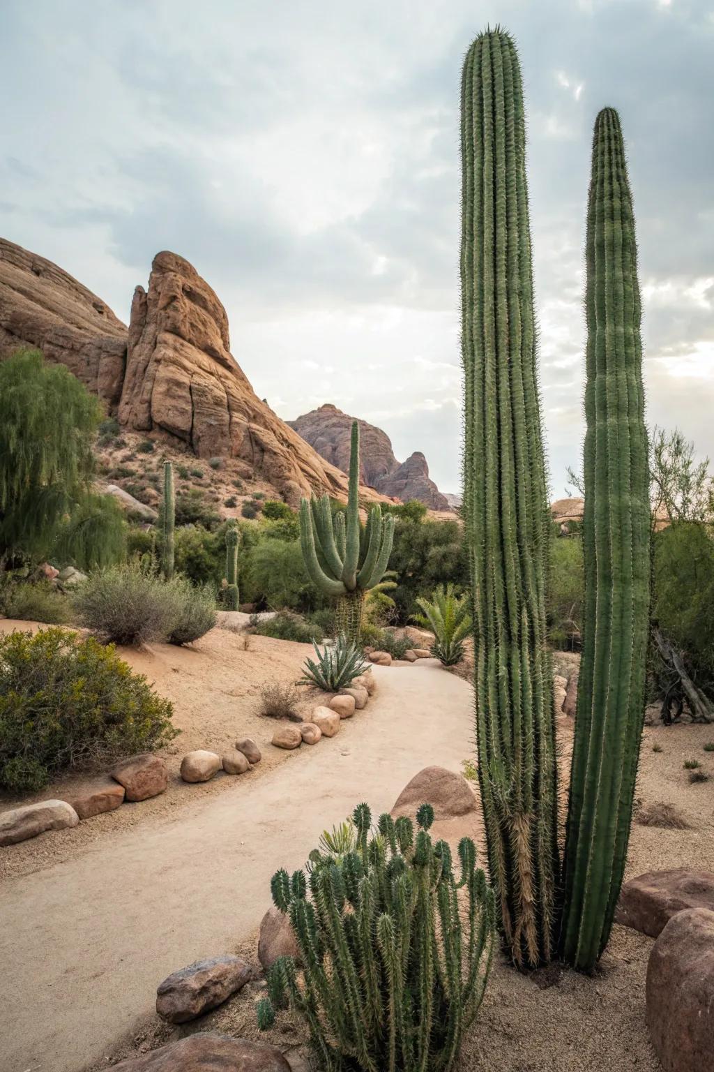 Towering cacti bring majestic height and drama to arid settings.
