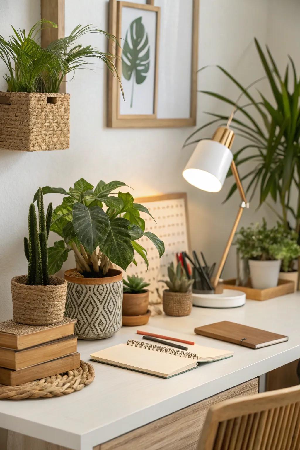 Natural elements add tranquility to your workspace.