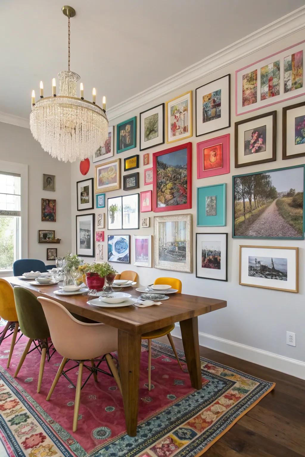A display gallery introduces personal flair and becomes a conversation starter in your dining space.
