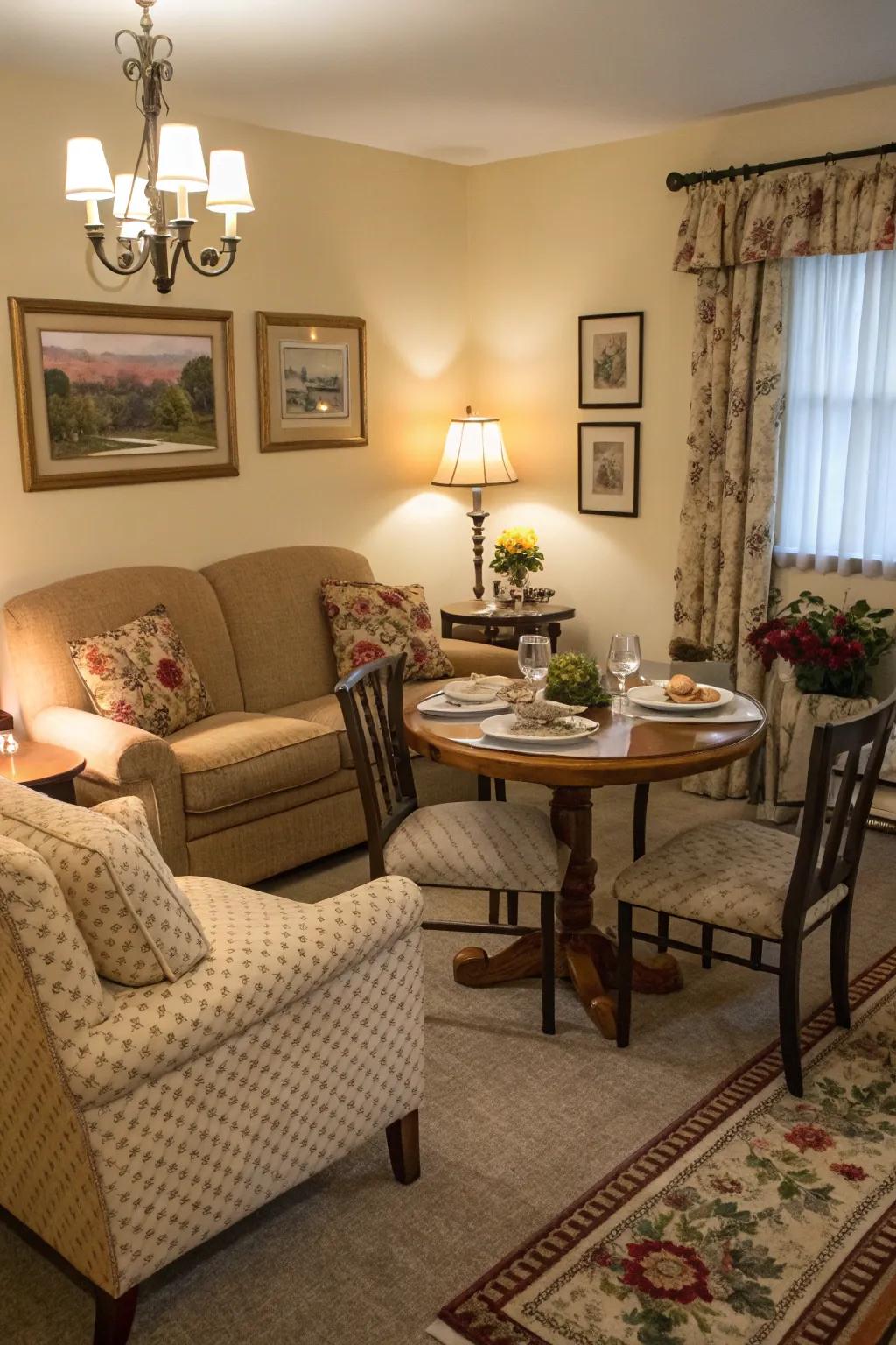 A corner table in the living area is an excellent dining solution.