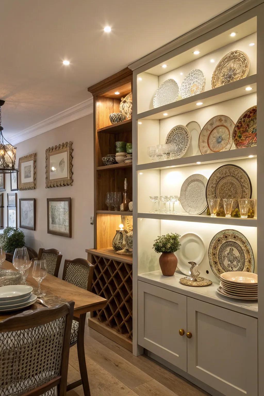 Open shelving merges easy access with a chance to put your beloved dining pieces on display.