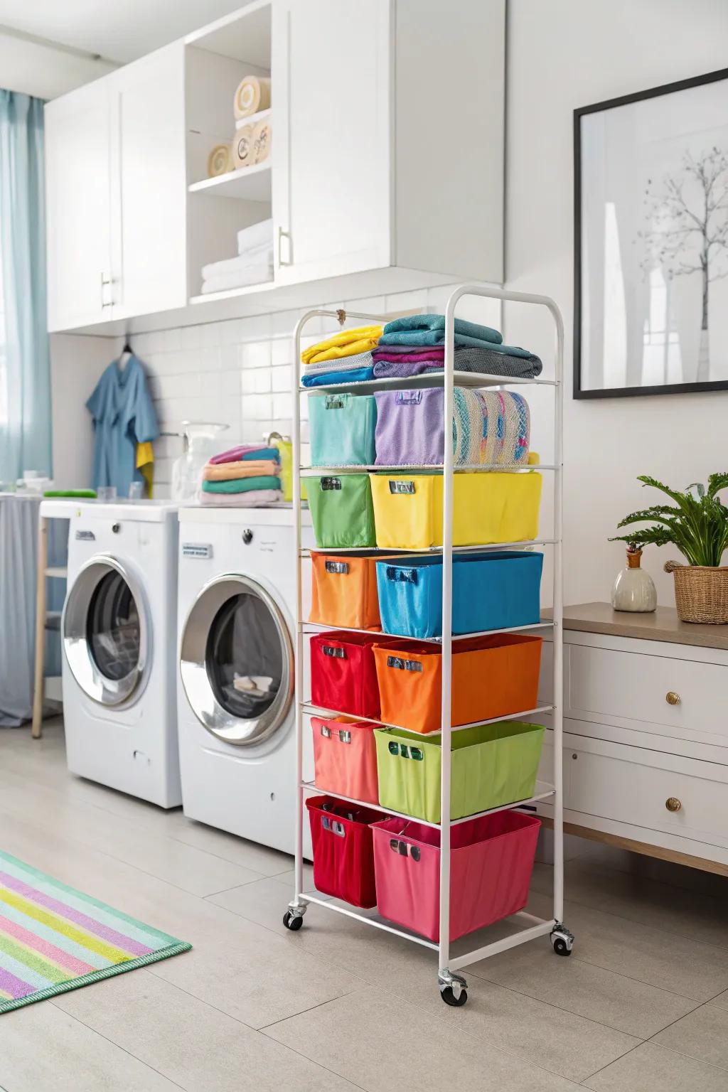 Effectively arrange your garments with a chic multi-compartment cart.