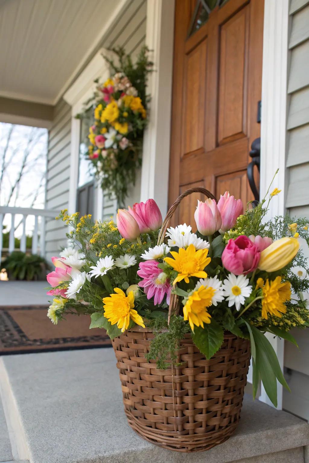Liven up your entryway with seasonal blossom compositions.
