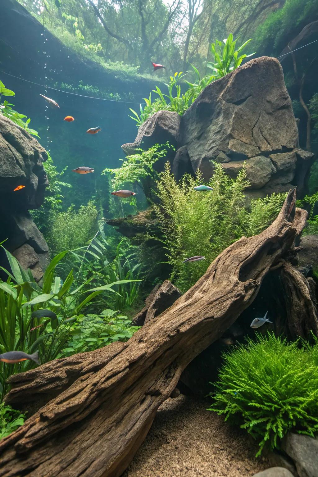 A dense submerged rainforest crafted using aquatic wood and lavish plant life.