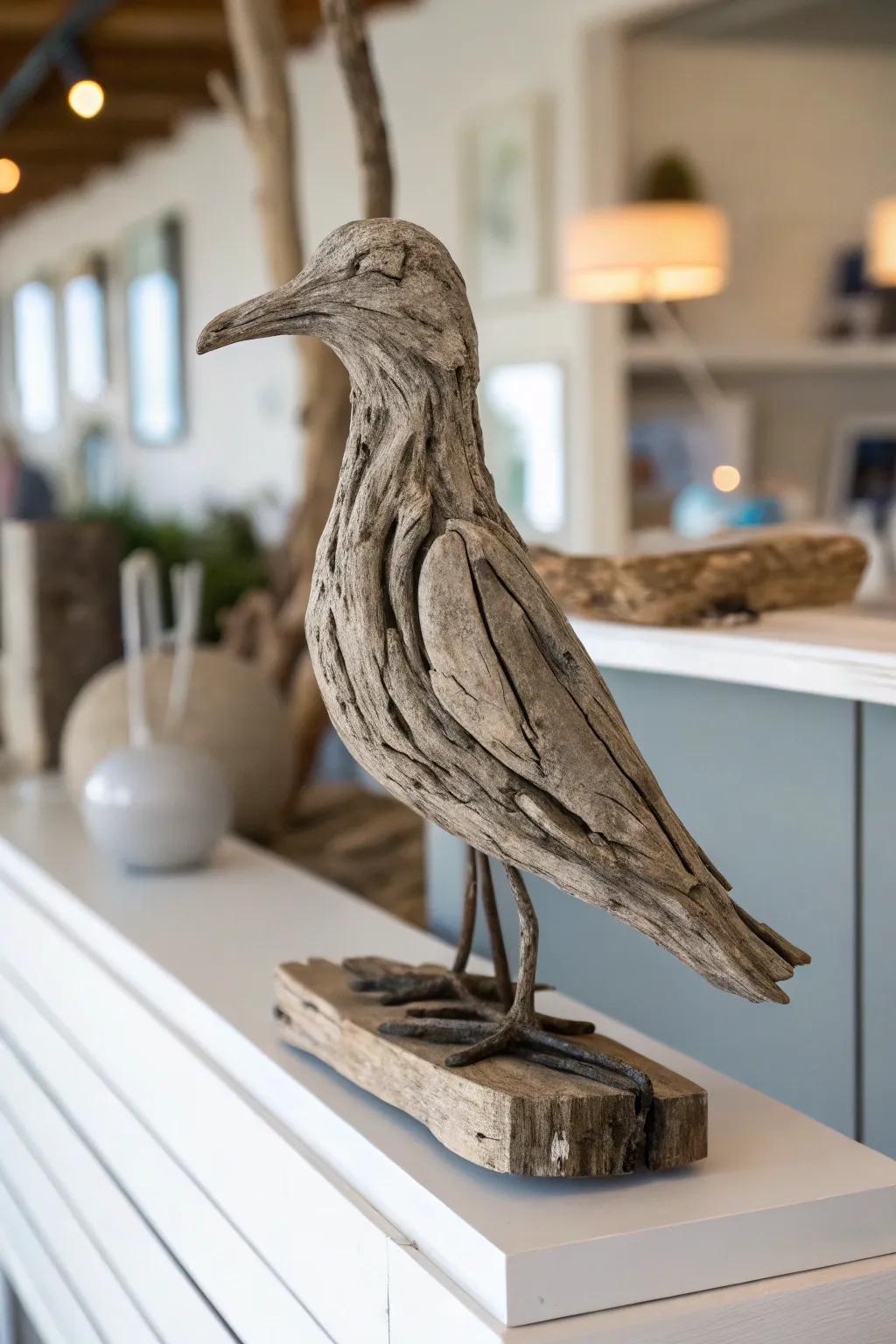 Driftwood sculptures infuse your decor with artistic beauty.