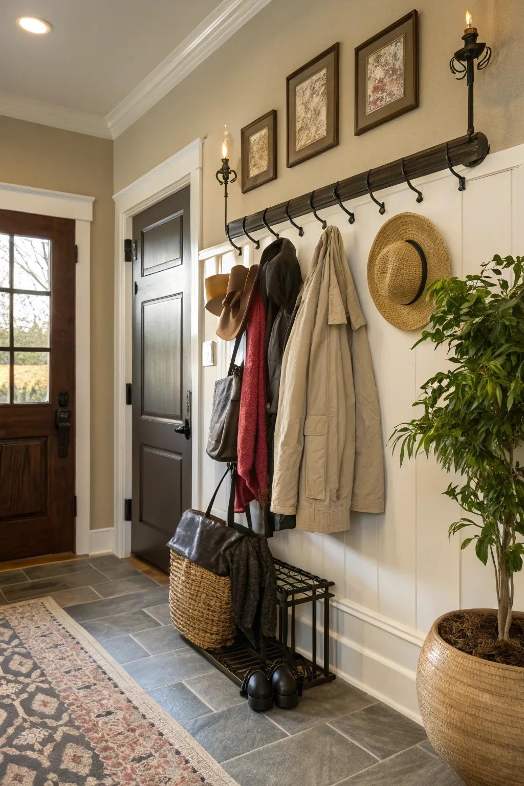 Varied fasteners provide plenty of room for hanging.
