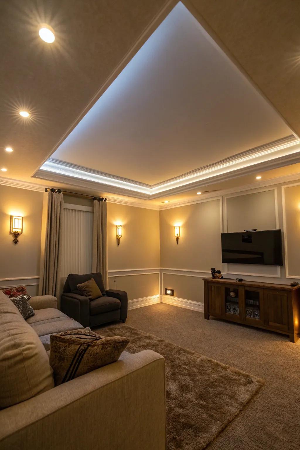 LED features transform ceilings into luminous focal points.