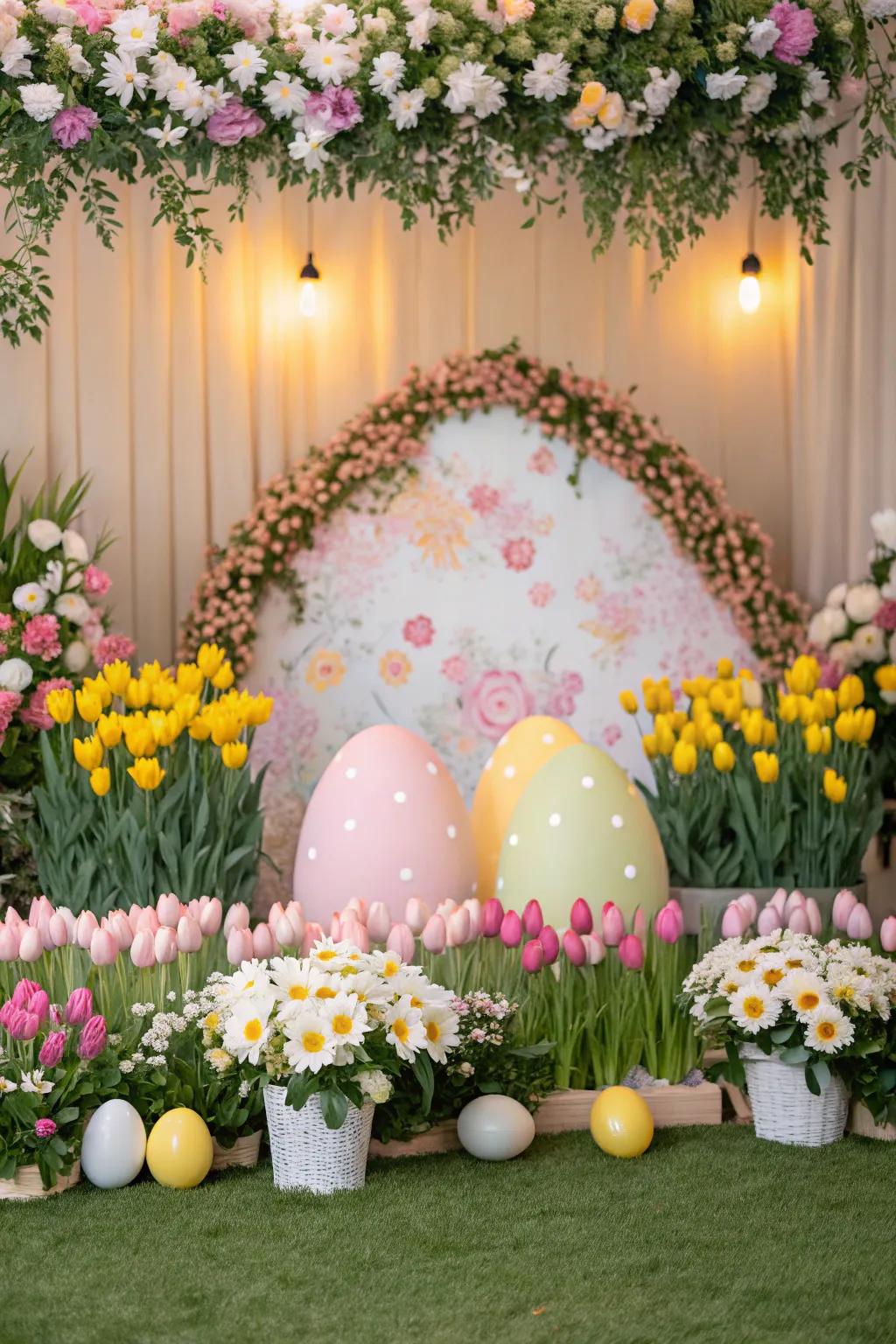 An energetic floral setting showcasing posies and sunbursts adds a seasonal touch to Easter imagery.