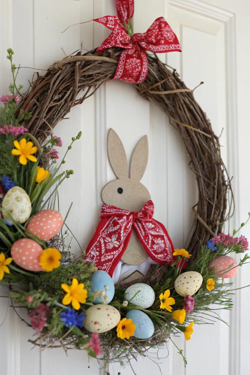Revel in the charm of Easter with a boho-inspired bandana bunny wreath!