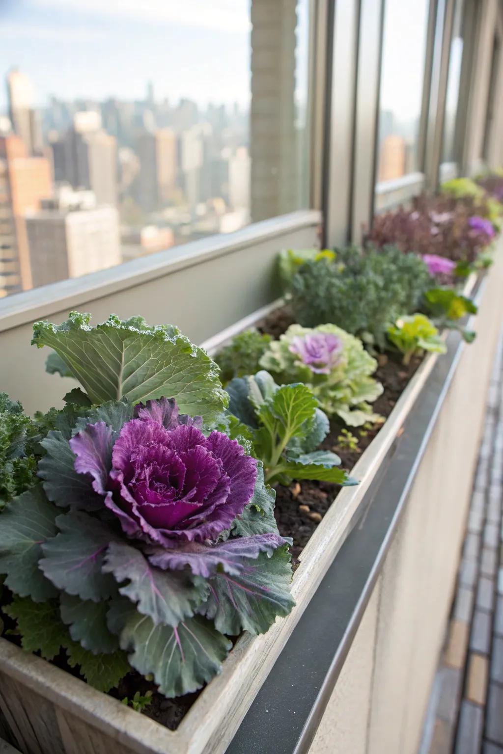 Ornamental kale and cabbage add depth to any window box.