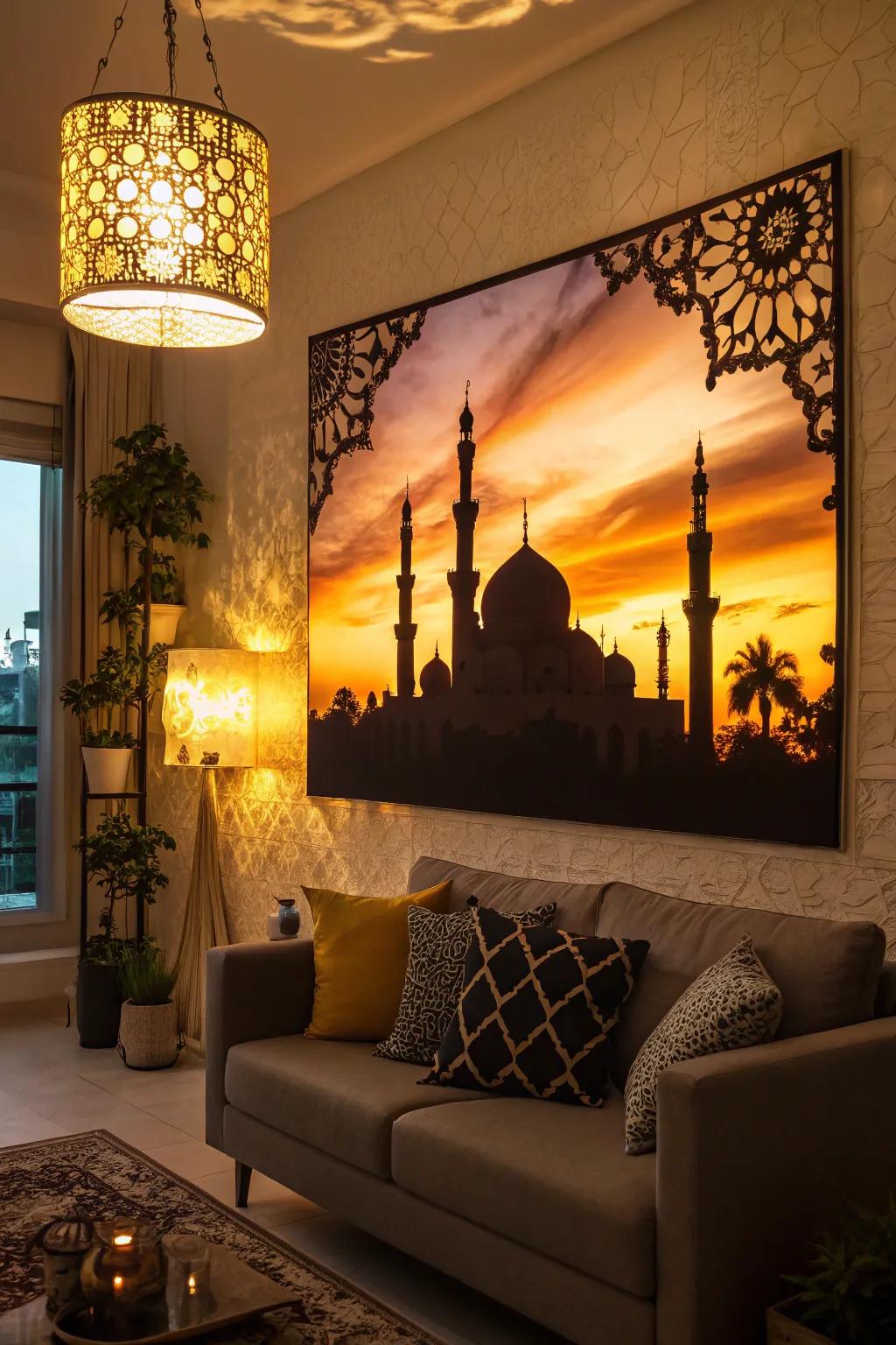A temple shape artwork wonderfully captures the essence of Islamic design.