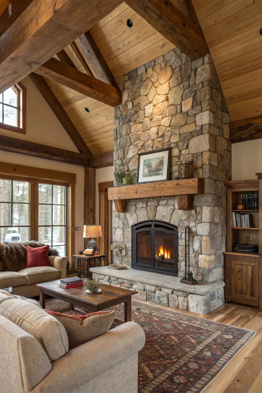 A rustic stone setting conveys the welcoming warmth of the countryside indoors.