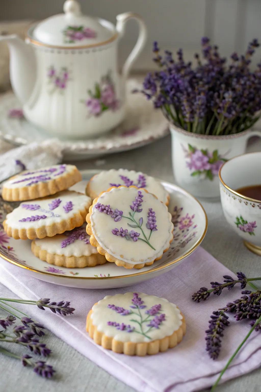 Violet serenity cookies ideally suited for a peaceful tea gathering.