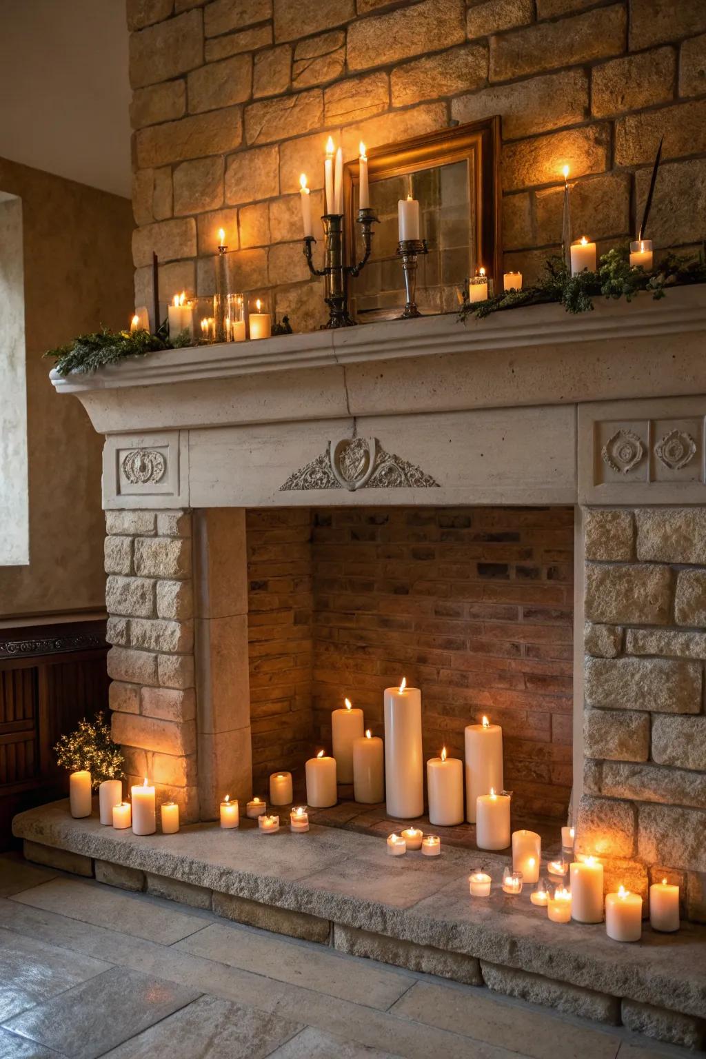 Transform the atmosphere with a fireplace aglow with candlelight.