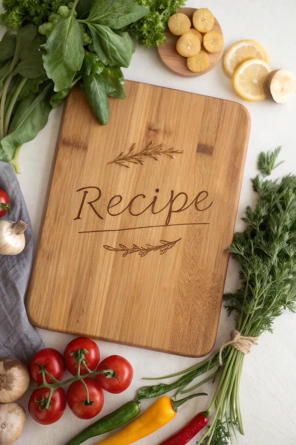 A food preparation board displaying a family recipe transforms the cooking experience into a more personal one.
