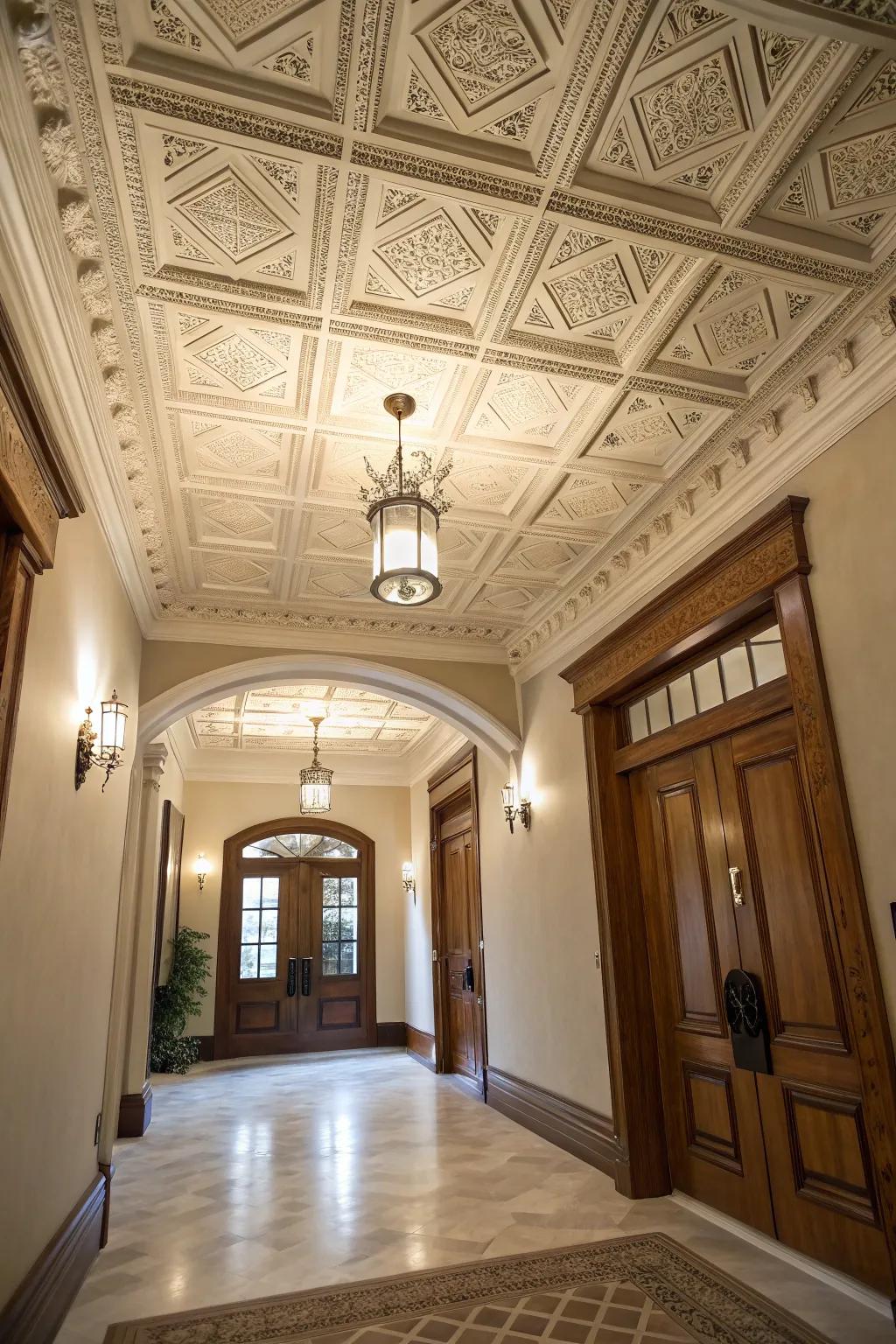 Coffered ceilings enhance depth and sophistication in any entryway.