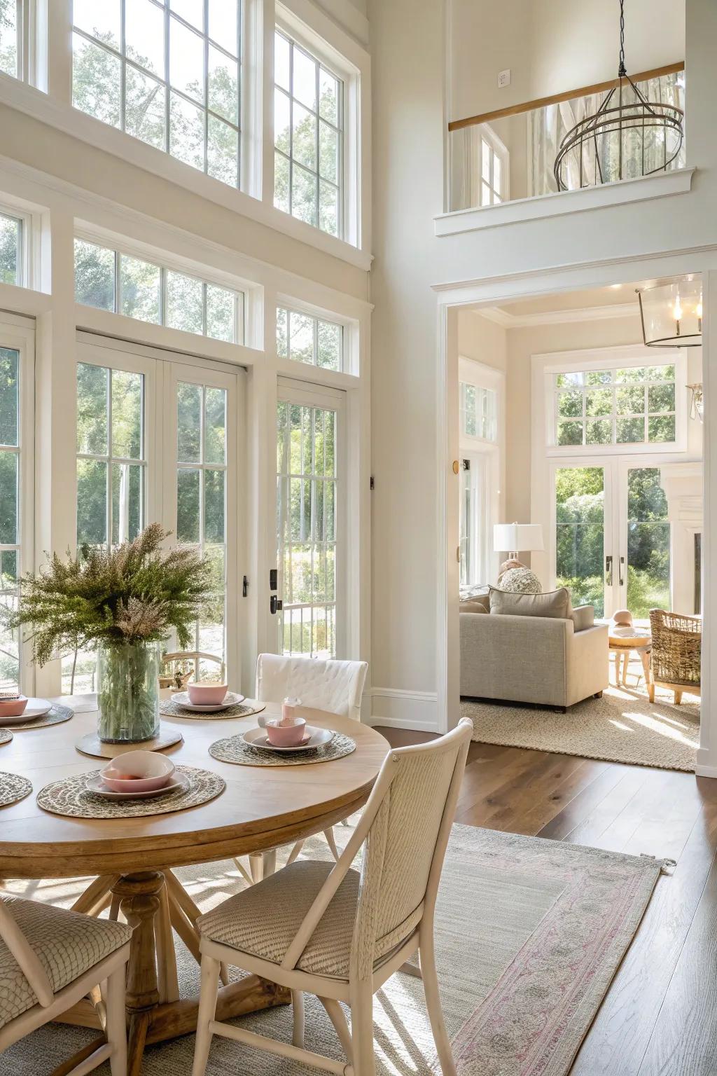 Natural light and light colors create an airy feel.