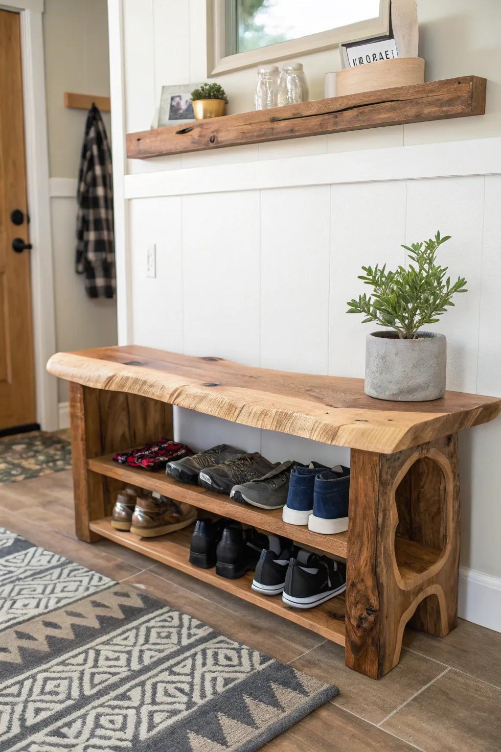 A seat provides both comfort and hidden storage.
