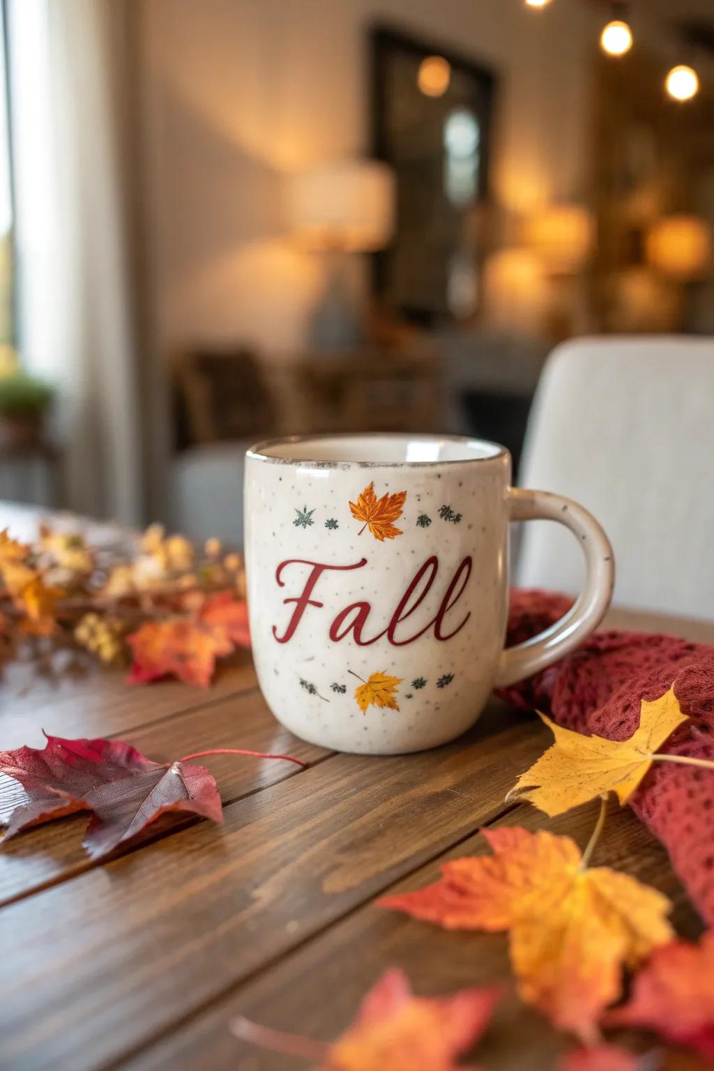 Vessel showcasing a heartening autumn saying.