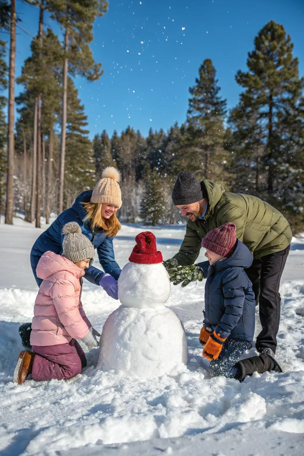 Immortalize the enchantment of a snowy day with an outdoor family photograph in a winter wonderland.