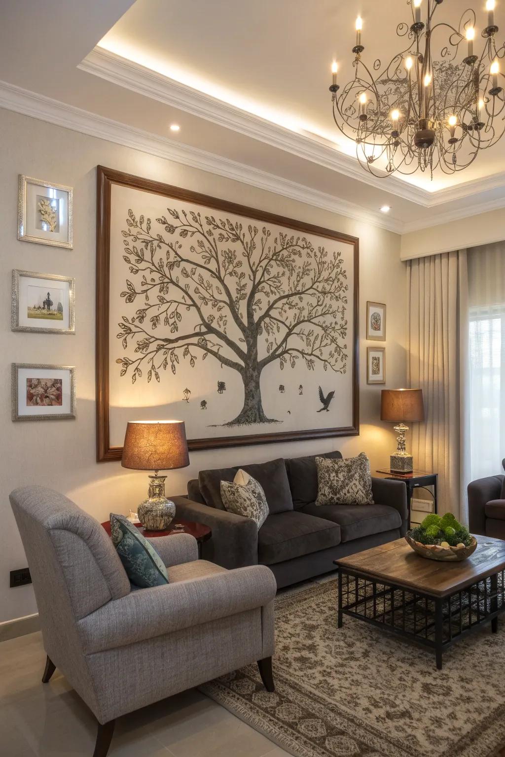 Encased family tree artwork brings elegance to your home.