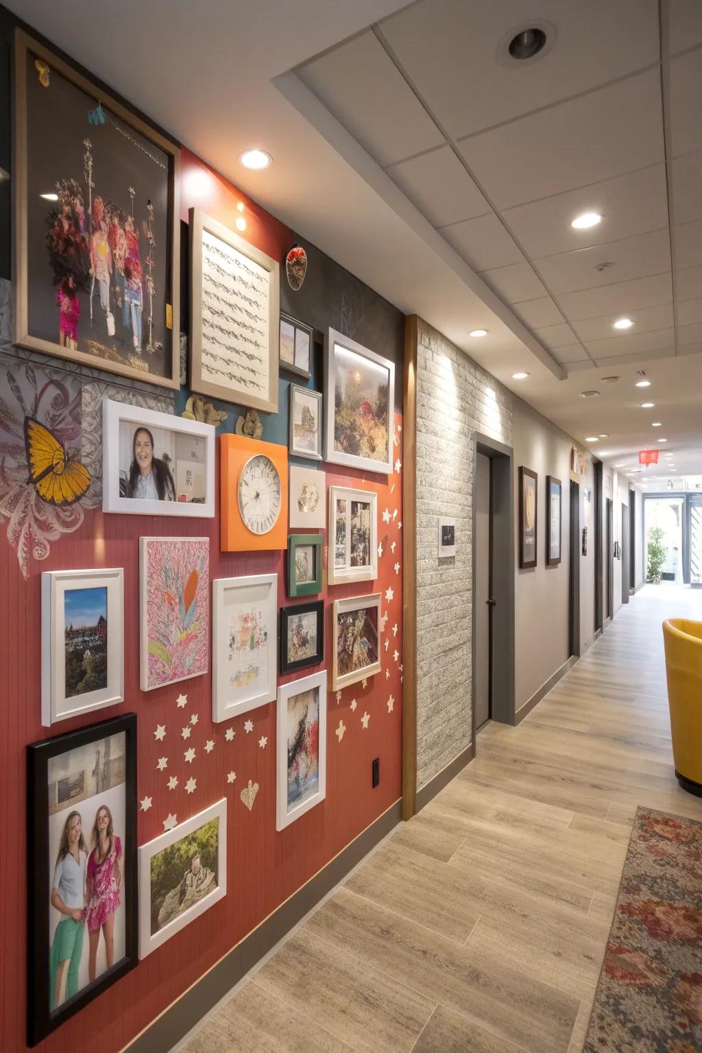 Mixed media wall: A custom personal showcase.