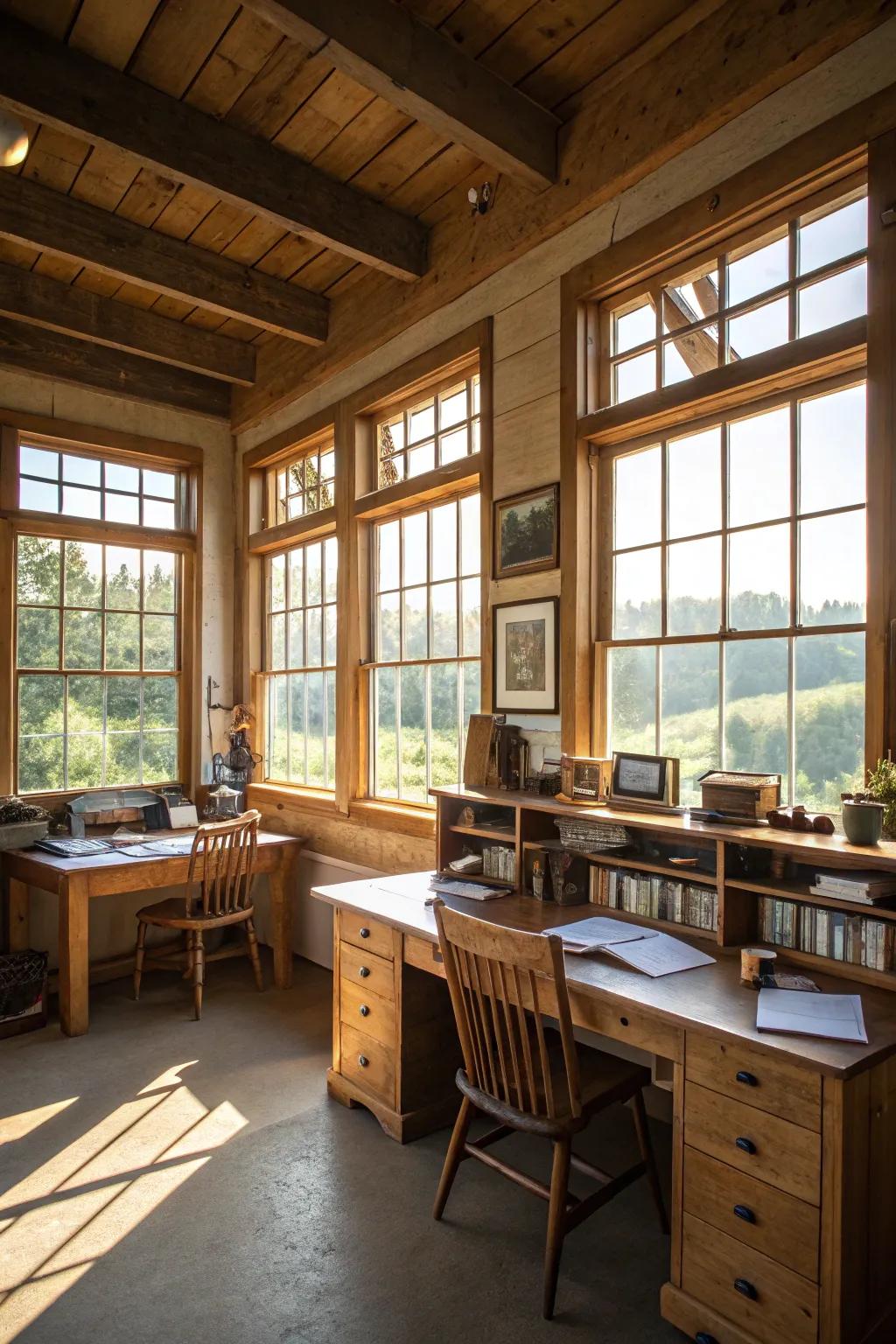 A brightly lit farm office that inspires productivity.