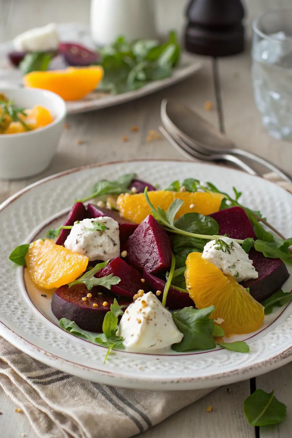 Earthy beets and creamy ricotta combine in this vibrant salad.