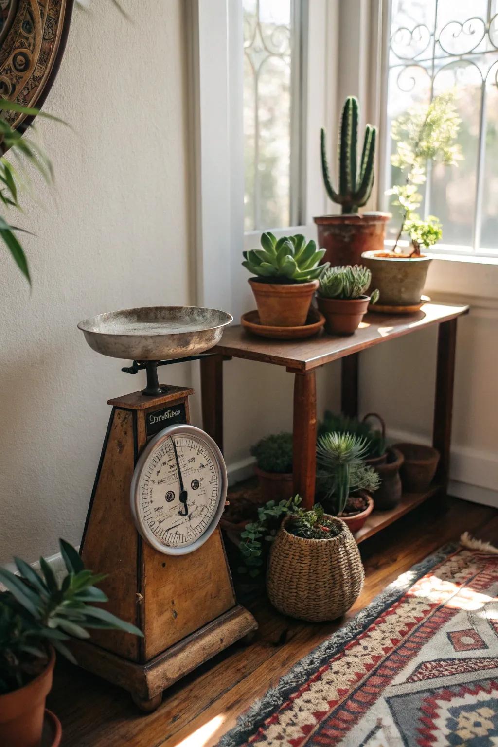 A classic weighing instrument embellished with verdant foliage for a revitalizing impression.