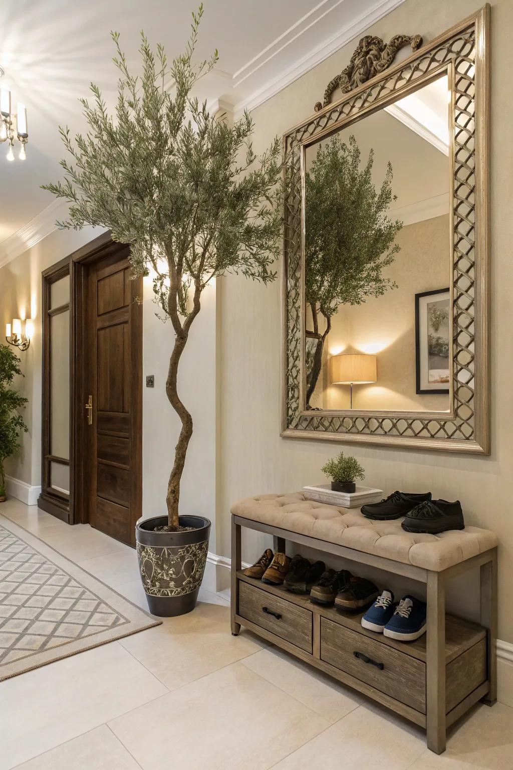 Refine your entryway's look with a faux olive tree.