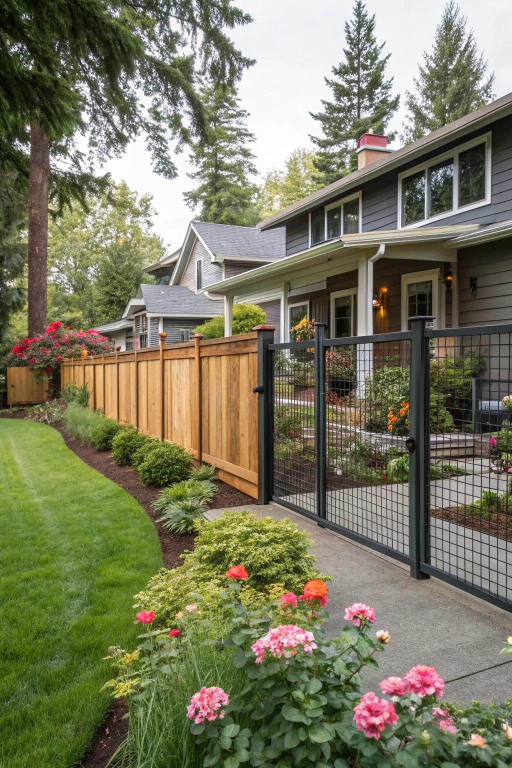 Combining materials adds intrigue and warmth to your fence.