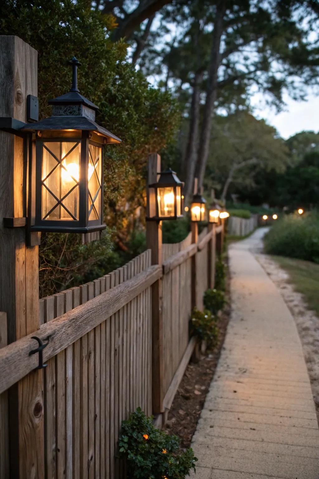 Lanterns evoke timeless elegance on your fence.