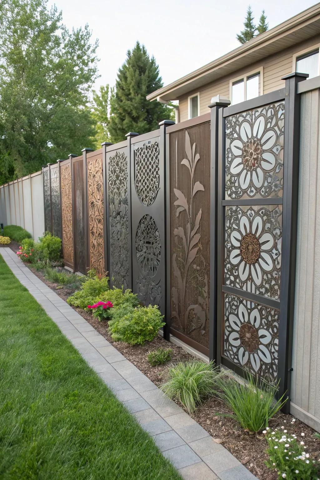 Metal panels bring a touch of art and sophistication to your fence.